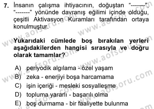 İş Yaşaminda Risk Etmenleri Ve Yönetimsel Faktörler Dersi Ara Sınavı Deneme Sınav Soruları 7. Soru