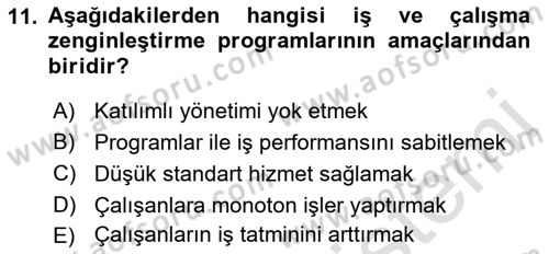 İş Yaşaminda Risk Etmenleri Ve Yönetimsel Faktörler Dersi 2023 - 2024 Yılı (Final) Dönem Sonu Sınav Soruları 11. Soru