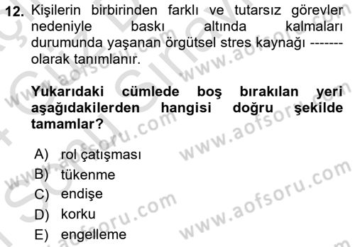 İş Yaşaminda Risk Etmenleri Ve Yönetimsel Faktörler Dersi 2023 - 2024 Yılı (Final) Dönem Sonu Sınav Soruları 12. Soru