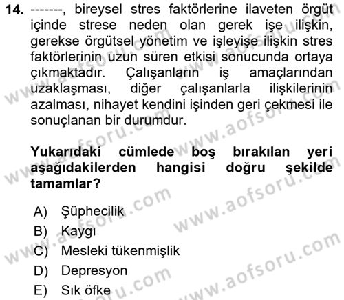 İş Yaşaminda Risk Etmenleri Ve Yönetimsel Faktörler Dersi 2023 - 2024 Yılı (Final) Dönem Sonu Sınav Soruları 14. Soru