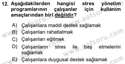 İş Yaşaminda Risk Etmenleri Ve Yönetimsel Faktörler Dersi 2023 - 2024 Yılı Yaz Okulu Sınav Soruları 12. Soru