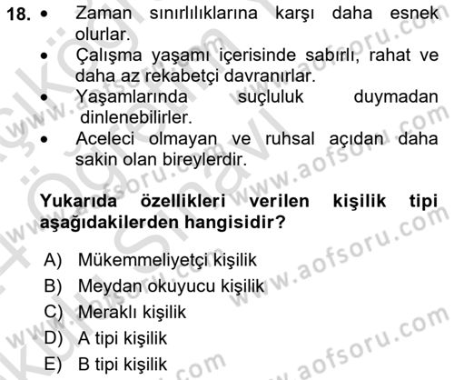 İş Yaşaminda Risk Etmenleri Ve Yönetimsel Faktörler Dersi 2023 - 2024 Yılı Yaz Okulu Sınav Soruları 18. Soru