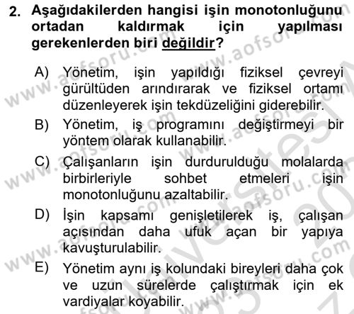 İş Yaşaminda Risk Etmenleri Ve Yönetimsel Faktörler Dersi 2023 - 2024 Yılı Yaz Okulu Sınav Soruları 2. Soru