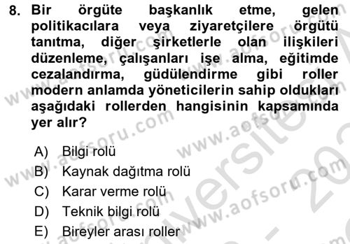 İş Yaşaminda Risk Etmenleri Ve Yönetimsel Faktörler Dersi 2023 - 2024 Yılı Yaz Okulu Sınav Soruları 8. Soru