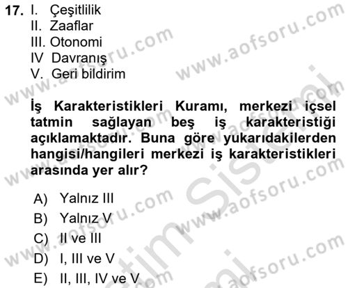 İş Yaşaminda Risk Etmenleri Ve Yönetimsel Faktörler Dersi Ara Sınavı Deneme Sınav Soruları 17. Soru