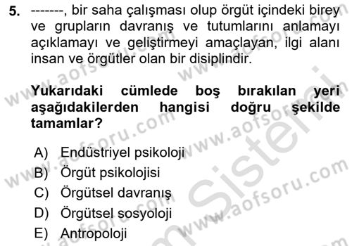İş Yaşaminda Risk Etmenleri Ve Yönetimsel Faktörler Dersi Ara Sınavı Deneme Sınav Soruları 5. Soru