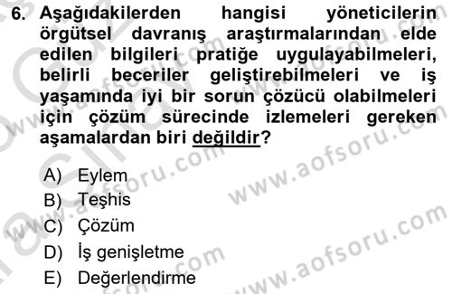 İş Yaşaminda Risk Etmenleri Ve Yönetimsel Faktörler Dersi Ara Sınavı Deneme Sınav Soruları 6. Soru