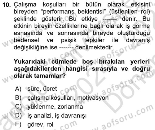 İş Yaşaminda Risk Etmenleri Ve Yönetimsel Faktörler Dersi 2024 - 2025 Yılı (Final) Dönem Sonu Sınav Soruları 10. Soru