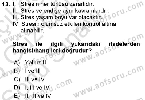 İş Yaşaminda Risk Etmenleri Ve Yönetimsel Faktörler Dersi 2024 - 2025 Yılı (Final) Dönem Sonu Sınav Soruları 13. Soru