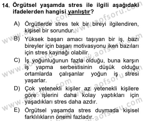 İş Yaşaminda Risk Etmenleri Ve Yönetimsel Faktörler Dersi 2024 - 2025 Yılı (Final) Dönem Sonu Sınav Soruları 14. Soru