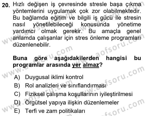 İş Yaşaminda Risk Etmenleri Ve Yönetimsel Faktörler Dersi 2024 - 2025 Yılı (Final) Dönem Sonu Sınav Soruları 20. Soru