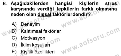 İş Yaşaminda Risk Etmenleri Ve Yönetimsel Faktörler Dersi 2024 - 2025 Yılı (Final) Dönem Sonu Sınav Soruları 6. Soru