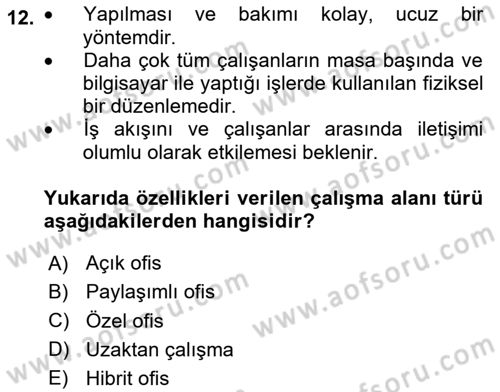 İş Yaşaminda Risk Etmenleri Ve Yönetimsel Faktörler Dersi 2024 - 2025 Yılı Yaz Okulu Sınav Soruları 12. Soru