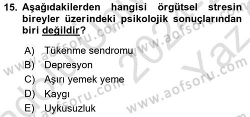 İş Yaşaminda Risk Etmenleri Ve Yönetimsel Faktörler Dersi 2024 - 2025 Yılı Yaz Okulu Sınav Soruları 15. Soru