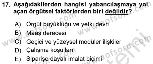 İş Yaşaminda Risk Etmenleri Ve Yönetimsel Faktörler Dersi 2024 - 2025 Yılı Yaz Okulu Sınav Soruları 17. Soru