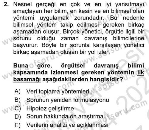 İş Yaşaminda Risk Etmenleri Ve Yönetimsel Faktörler Dersi 2024 - 2025 Yılı Yaz Okulu Sınav Soruları 2. Soru