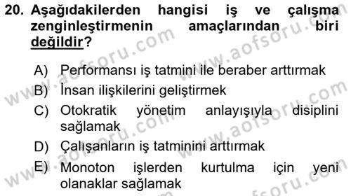 İş Yaşaminda Risk Etmenleri Ve Yönetimsel Faktörler Dersi 2024 - 2025 Yılı Yaz Okulu Sınav Soruları 20. Soru