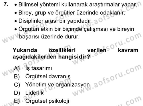 İş Yaşaminda Risk Etmenleri Ve Yönetimsel Faktörler Dersi 2024 - 2025 Yılı Yaz Okulu Sınav Soruları 7. Soru