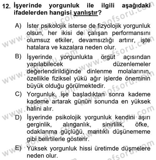 İş Yaşaminda Risk Etmenleri Ve Yönetimsel Faktörler Dersi 2025 - 2026 Yılı (Vize) Ara Sınav Soruları 12. Soru