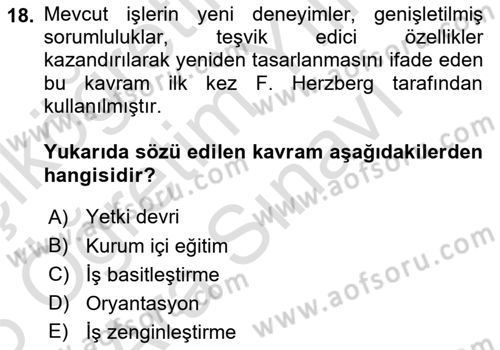 İş Yaşaminda Risk Etmenleri Ve Yönetimsel Faktörler Dersi 2025 - 2026 Yılı (Vize) Ara Sınav Soruları 18. Soru