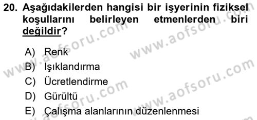 İş Yaşaminda Risk Etmenleri Ve Yönetimsel Faktörler Dersi 2025 - 2026 Yılı (Vize) Ara Sınav Soruları 20. Soru