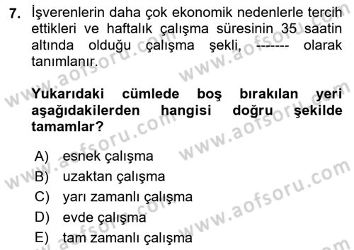 İş Yaşaminda Risk Etmenleri Ve Yönetimsel Faktörler Dersi 2025 - 2026 Yılı (Vize) Ara Sınav Soruları 7. Soru