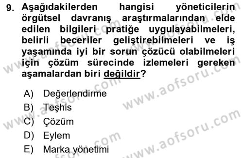 İş Yaşaminda Risk Etmenleri Ve Yönetimsel Faktörler Dersi 2025 - 2026 Yılı (Vize) Ara Sınav Soruları 9. Soru