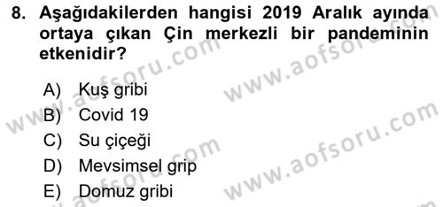 Kimya ve Biyoloji Sektörlerinde İş Sağlığı ve Güvenliği Dersi 2020 - 2021 Yılı Yaz Okulu Sınav Soruları 8. Soru