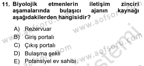 Kimya ve Biyoloji Sektörlerinde İş Sağlığı ve Güvenliği Dersi 2021 - 2022 Yılı (Final) Dönem Sonu Sınav Soruları 11. Soru