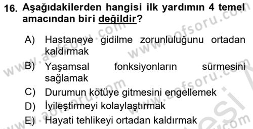 Kimya ve Biyoloji Sektörlerinde İş Sağlığı ve Güvenliği Dersi 2021 - 2022 Yılı (Final) Dönem Sonu Sınav Soruları 16. Soru
