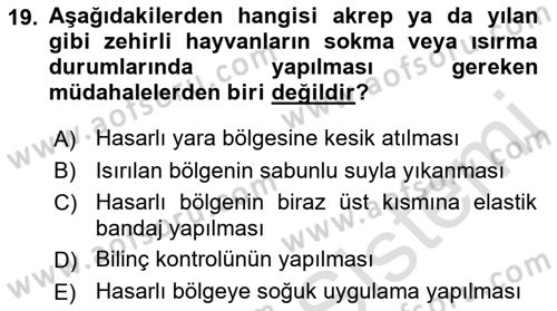 Kimya ve Biyoloji Sektörlerinde İş Sağlığı ve Güvenliği Dersi 2021 - 2022 Yılı (Final) Dönem Sonu Sınav Soruları 19. Soru