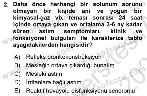 Kimya ve Biyoloji Sektörlerinde İş Sağlığı ve Güvenliği Dersi 2021 - 2022 Yılı (Final) Dönem Sonu Sınav Soruları 2. Soru