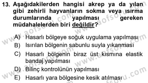 Kimya ve Biyoloji Sektörlerinde İş Sağlığı ve Güvenliği Dersi 2022 - 2023 Yılı Yaz Okulu Sınav Soruları 13. Soru