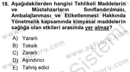 Kimya ve Biyoloji Sektörlerinde İş Sağlığı ve Güvenliği Dersi 2022 - 2023 Yılı Yaz Okulu Sınav Soruları 18. Soru