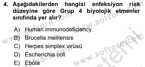 Kimya ve Biyoloji Sektörlerinde İş Sağlığı ve Güvenliği Dersi 2023 - 2024 Yılı (Vize) Ara Sınav Soruları 4. Soru