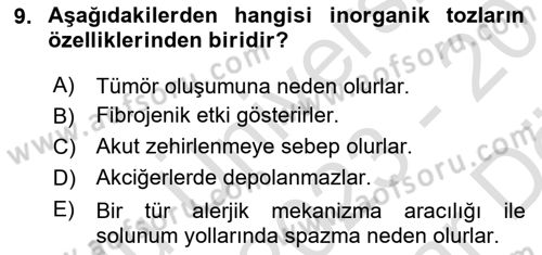 Kimya ve Biyoloji Sektörlerinde İş Sağlığı ve Güvenliği Dersi 2023 - 2024 Yılı (Vize) Ara Sınav Soruları 9. Soru