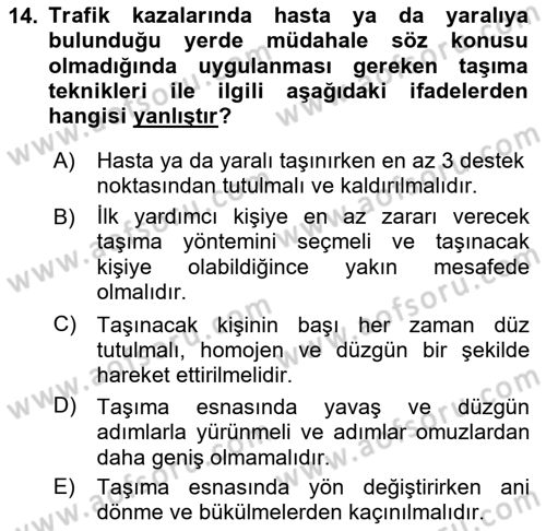 Kimya ve Biyoloji Sektörlerinde İş Sağlığı ve Güvenliği Dersi 2023 - 2024 Yılı (Final) Dönem Sonu Sınav Soruları 14. Soru