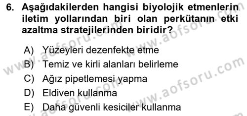 Kimya ve Biyoloji Sektörlerinde İş Sağlığı ve Güvenliği Dersi 2023 - 2024 Yılı (Final) Dönem Sonu Sınav Soruları 6. Soru