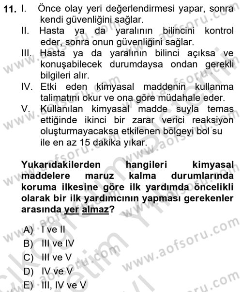 Kimya ve Biyoloji Sektörlerinde İş Sağlığı ve Güvenliği Dersi 2023 - 2024 Yılı Yaz Okulu Sınav Soruları 11. Soru
