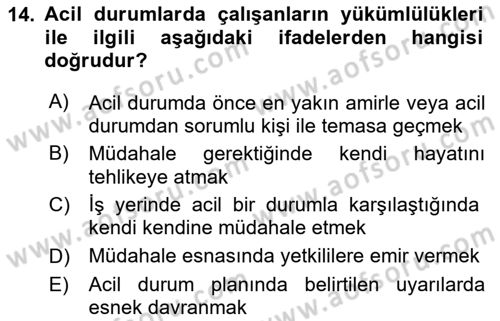 Kimya ve Biyoloji Sektörlerinde İş Sağlığı ve Güvenliği Dersi 2023 - 2024 Yılı Yaz Okulu Sınav Soruları 14. Soru