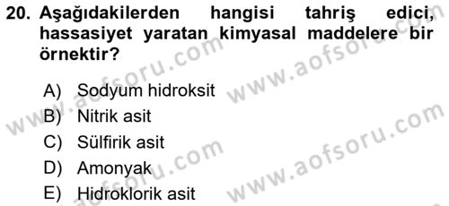 Kimya ve Biyoloji Sektörlerinde İş Sağlığı ve Güvenliği Dersi 2023 - 2024 Yılı Yaz Okulu Sınav Soruları 20. Soru