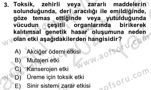Kimya ve Biyoloji Sektörlerinde İş Sağlığı ve Güvenliği Dersi 2023 - 2024 Yılı Yaz Okulu Sınav Soruları 3. Soru