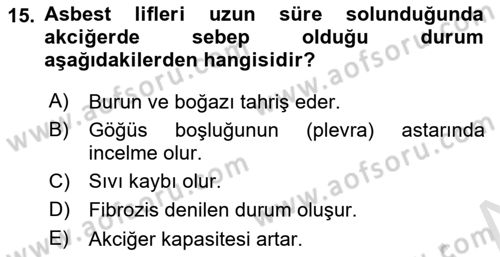 Kimya ve Biyoloji Sektörlerinde İş Sağlığı ve Güvenliği Dersi 2024 - 2025 Yılı (Vize) Ara Sınav Soruları 15. Soru
