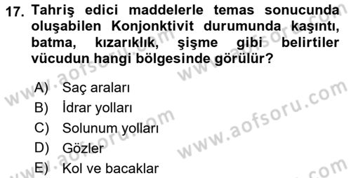 Kimya ve Biyoloji Sektörlerinde İş Sağlığı ve Güvenliği Dersi 2024 - 2025 Yılı (Vize) Ara Sınav Soruları 17. Soru