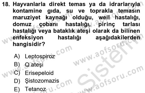 Kimya ve Biyoloji Sektörlerinde İş Sağlığı ve Güvenliği Dersi 2024 - 2025 Yılı (Vize) Ara Sınav Soruları 18. Soru