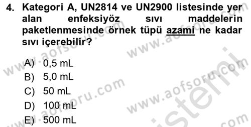 Kimya ve Biyoloji Sektörlerinde İş Sağlığı ve Güvenliği Dersi 2024 - 2025 Yılı (Vize) Ara Sınav Soruları 4. Soru