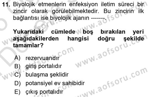 Kimya ve Biyoloji Sektörlerinde İş Sağlığı ve Güvenliği Dersi 2024 - 2025 Yılı (Final) Dönem Sonu Sınav Soruları 11. Soru