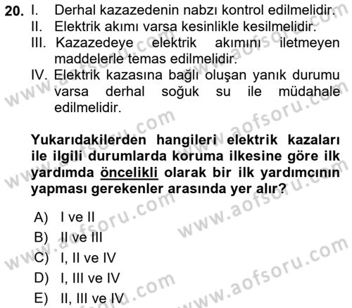 Kimya ve Biyoloji Sektörlerinde İş Sağlığı ve Güvenliği Dersi 2024 - 2025 Yılı (Final) Dönem Sonu Sınav Soruları 20. Soru