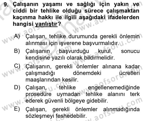 Kimya ve Biyoloji Sektörlerinde İş Sağlığı ve Güvenliği Dersi 2024 - 2025 Yılı (Final) Dönem Sonu Sınav Soruları 9. Soru