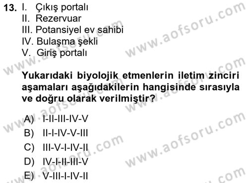 Kimya ve Biyoloji Sektörlerinde İş Sağlığı ve Güvenliği Dersi 2024 - 2025 Yılı Yaz Okulu Sınav Soruları 13. Soru